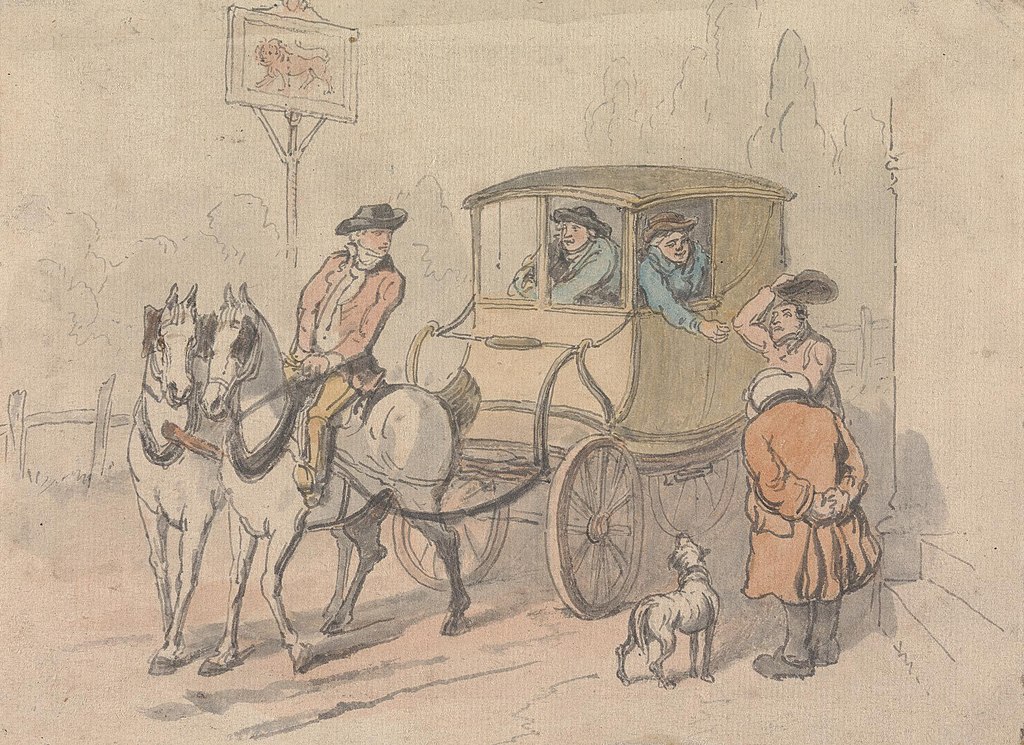 Departure of a post chaise possibly by Samuel Howitt (1756–1822)