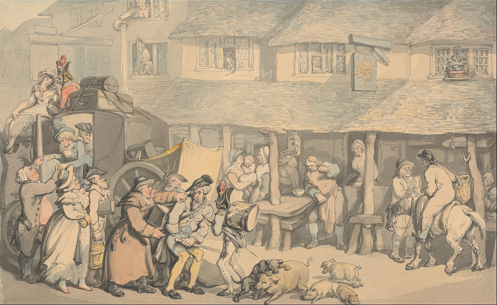 Stage coach arriving at post inn by Thomas Rowlandson (1757-1827)