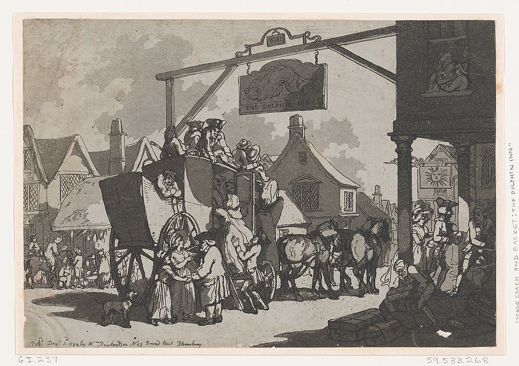 A stage coach at the Dolphin Inn by Thomas Rowlandson (1757-1827)